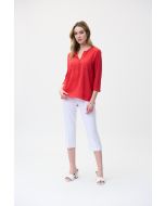 Joseph Ribkoff Lacquer Red Henley Top Style 221027-main