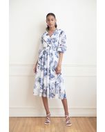 Joseph Ribkoff Blue/Vanilla Wrap Front Floral Dress Style 221344 - Main Image