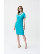 Joseph Ribkoff Aruba Blue Cut-out Neckline Dress Style 221350-main