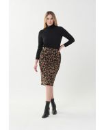 Joseph Ribkoff Black/Camel Animal Print Skirt Style 223239-main