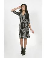 Frank Lyman Black/Vanilla Knit Wrap Dress Style 223270
