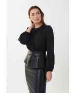 Joseph Ribkoff Black Top with Faux Leather Trim Style 223301