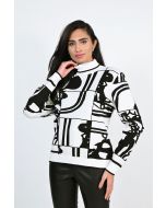 Frank Lyman Black/Off-White Sweater Knit Top Style 223403U