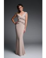 Joseph Ribkoff Sand Sequin Sleeveless Long Dress Style 223754