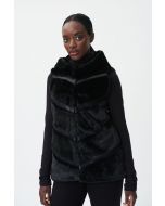 Joseph Ribkoff Black Faux Fur Sleeveless Jacket Style 223910