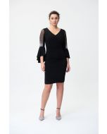 Joseph Ribkoff Black Sheer & Ruffle Dress Style 224005
