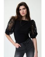 Joseph Ribkoff Black Top With Guipure Lace Sleeves Style 224115