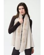 Joseph Ribkoff Oatmeal Vest with Faux Fur Collar Style 224957