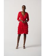 Joseph Ribkoff Magma Red Silky Knit Flounce Wrap Dress Style 231081