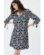 Joseph Ribkoff Black/Vanilla Geometric Print Trapeze Dress Style 231085