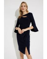 Joseph Ribkoff Midnight Blue Knit Tulip Sleeves Dress Style 231740