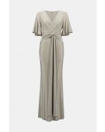 Joseph Ribkoff Champagne Solid Lurex Fit And Flare Maxi Dress Style 231749