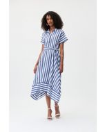 Joseph Ribkoff Blue/White Fit and Flare Striped Flowy Dress Style 232038