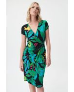 Joseph Ribkoff Black/Multi Tropical Print Knit Wrap Dress Style 232162