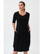 Joseph Ribkoff Black V-Neck Three-Quarter Sleeve Dress Style 232199