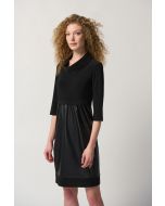 Joseph Ribkoff Black Faux-Leather and Knit Cocoon Dress Style 233091