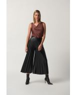 Joseph Ribkoff Black Pleated Faux-Leather Culotte Pants Style 233109