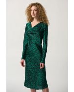 Joseph Ribkoff Black/Green Animal Print Sheath Dress Style 233115