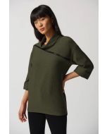 Joseph Ribkoff Olive/Black Cowl-Collar Boxy Sweater Style 233126