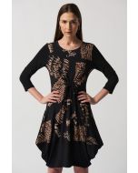 Joseph Ribkoff Black/Multi Waist Tie Cocoon Dress Style 233152