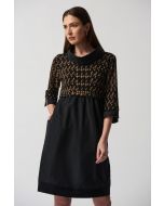 Joseph Ribkoff Black/Beige Houndstooth Cocoon Dress Style 233174