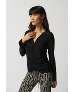 Joseph Ribkoff Black Knit and Satin Ruched Top Style 233220