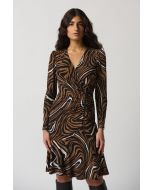 Joseph Ribkoff Black/Multi Ruched Wrap Dress Style 233221