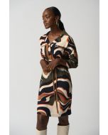 Joseph Ribkoff Black/Multi Abstract Print Belted Tunic Dress Style 233224