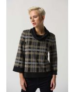 Joseph Ribkoff Black/Multi Plaid Cowl Neck Sweater Style 233266