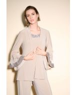 Joseph Ribkoff Latte/Silver Flared Top With Mesh Inserts Style 233719