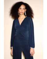 Joseph Ribkoff Midnight Blue Pleated Sleeve Blouse Style 233763