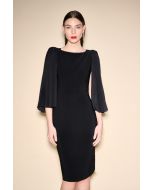 Joseph Ribkoff Black Pleated Sleeve Sheath Dress Style 233766