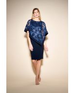 Joseph Ribkoff Midnight Blue Sequin Cape Sheath Dress Style 233777