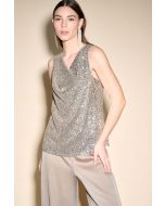 Joseph Ribkoff Latte/Silver Sleeveless Sequin Top Style 233790