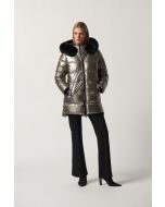 Joseph Ribkoff Pewter Hooded Puffer Coat Style 233923