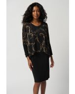 Joseph Ribkoff Black/Multi Dress With Foiled Chiffon Overlay Style 234018