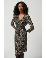 Joseph Ribkoff Black/Multi Foiled Dot Print Wrap Dress Style 234034