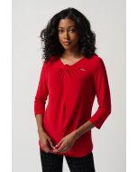 Joseph Ribkoff Lipstick Red Twist Silky Knit Fitted Top Style 234044