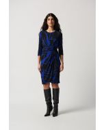 Joseph Ribkoff Black/Royal Sapphire Geometric Print Silky Knit Sheath Dress Style 234059