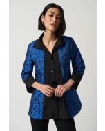 Joseph Ribkoff Black/Blue Textured Novelty Flared Jacket With Pockets Style 234120
