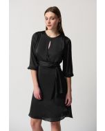 Joseph Ribkoff Black Satin Keyhole Neckline A-Line Dress Style 234127