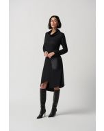 Joseph Ribkoff Charcoal Grey/Black Dress With Faux Leather Patched Pockets Style 234160