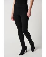 Joseph Ribkoff Black Heavy Knit Leggings With Faux Leather Detail Style 234236