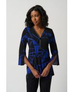 Joseph Ribkoff Black/Royal Sapphire Abstract Print Silky Knit Fit And Flare Tunic Style 234279