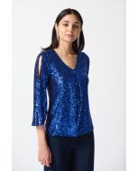 Joseph Ribkoff Navy/Royal Sequin Bell Sleeve Flared Top Style 234701