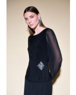 Joseph Ribkoff Black Top With Chiffon Sleeves Style 234702