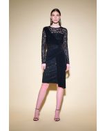 Joseph Ribkoff Black Lace And Silky Knit Sheath Dress With Draped Front Style 234723