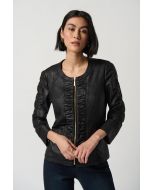 Joseph Ribkoff Black Foiled Knit Jacket With Ruched Detail Style 234928