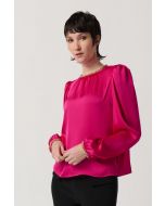 Joseph Ribkoff Shocking Pink Satin Puff Sleeve Top With Gold Chain Style 234934