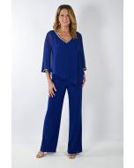 Frank Lyman Imperial Blue Jumpsuit with Chiffon Overlay Style 239197